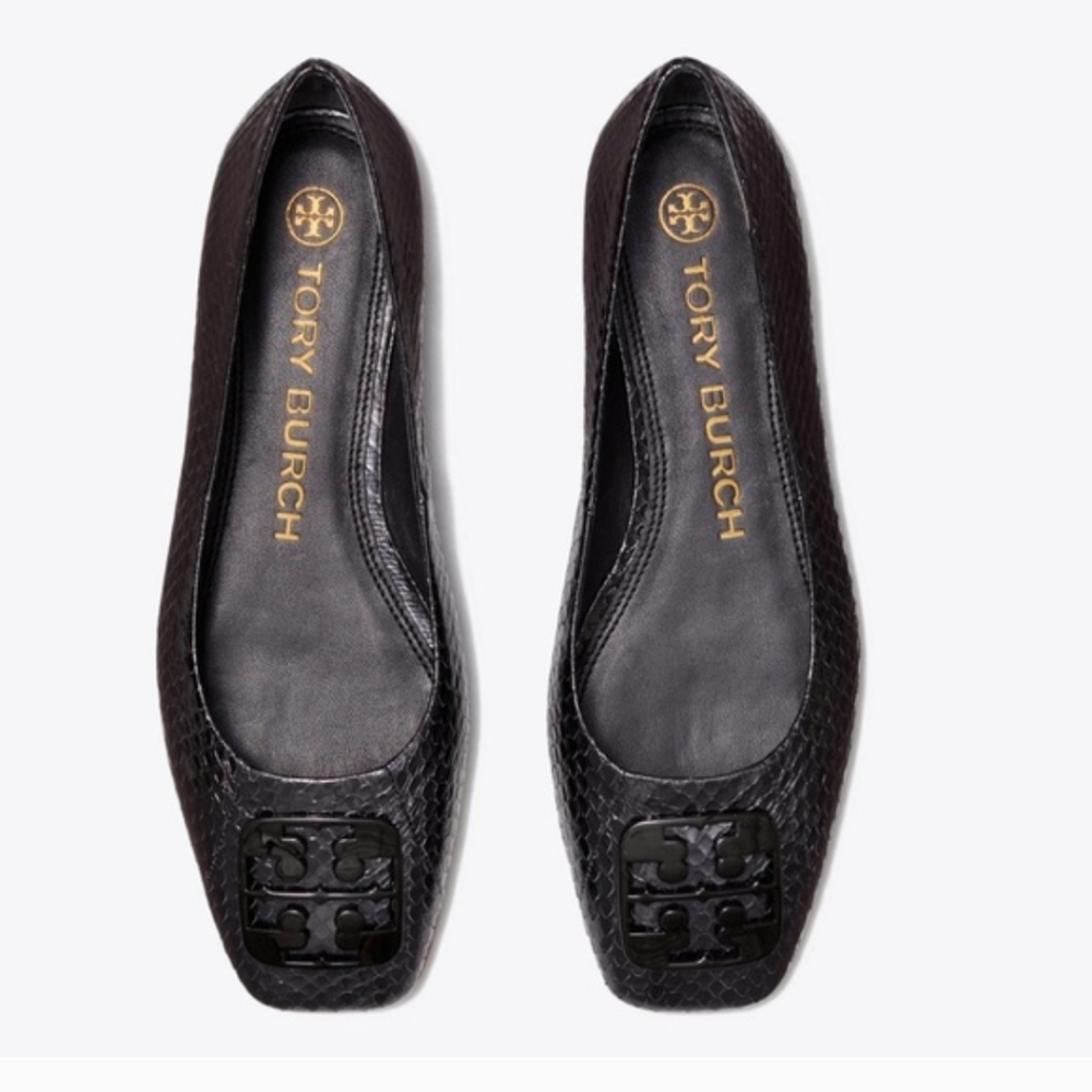 Tory Burch Black Textured Logo Ballet Flats- 10.5M